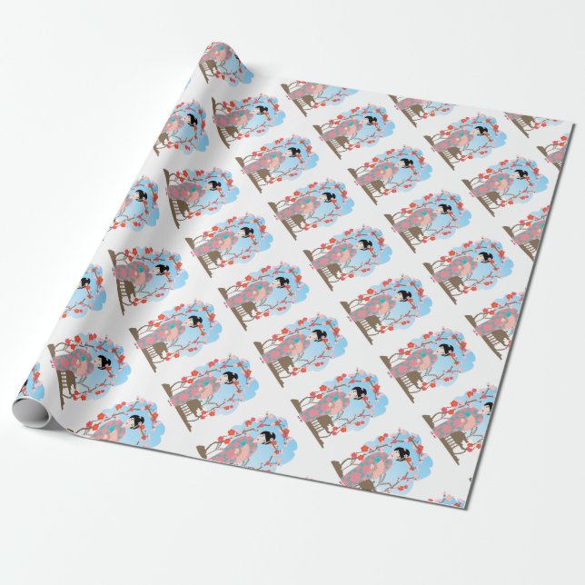 Papier Cadeau Geisha près de sakura (Déroulé)