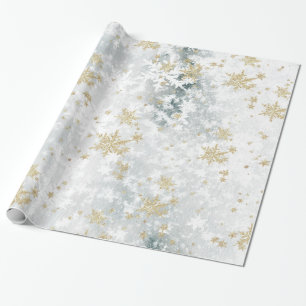 Papier Cadeau Gelée Lake Ice Fallen Gold Snowflakes