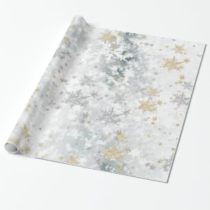 Papier Cadeau Gelée Lake Ice Fresh Gold & Silver Snowflakes