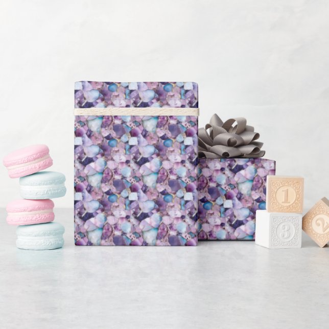 Papier cadeau gemme violet, or et bleu (Baby Shower)