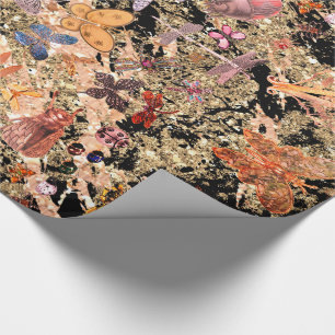 Papier Cadeau Gemmes Abstraites de Papillon de prairie d'or noir