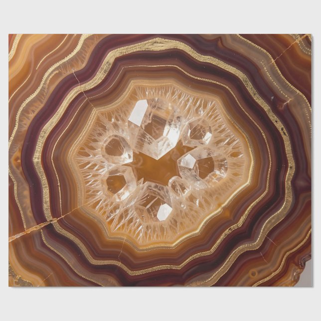 Papier Cadeau Géode d'agate dorée Quartz Cristal Vue rapprochée (Plat)
