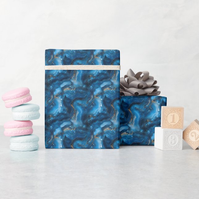 Papier Cadeau Géode de marbre bleu et or (Baby Shower)