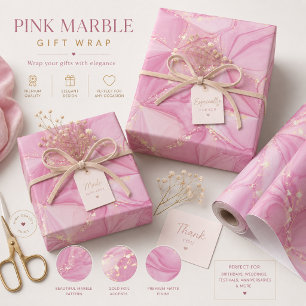 Papier Cadeau Géode de marbre rose motif abstrait or