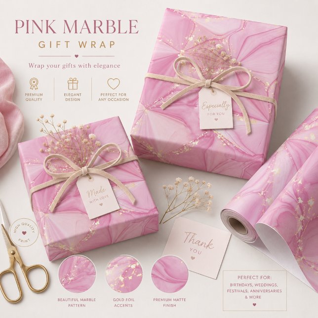 Papier Cadeau Géode de marbre rose motif abstrait or (Créateur téléchargé)