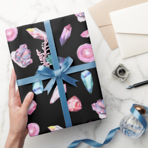 Papier Cadeau Géodes aquarelles et Motif de cristaux