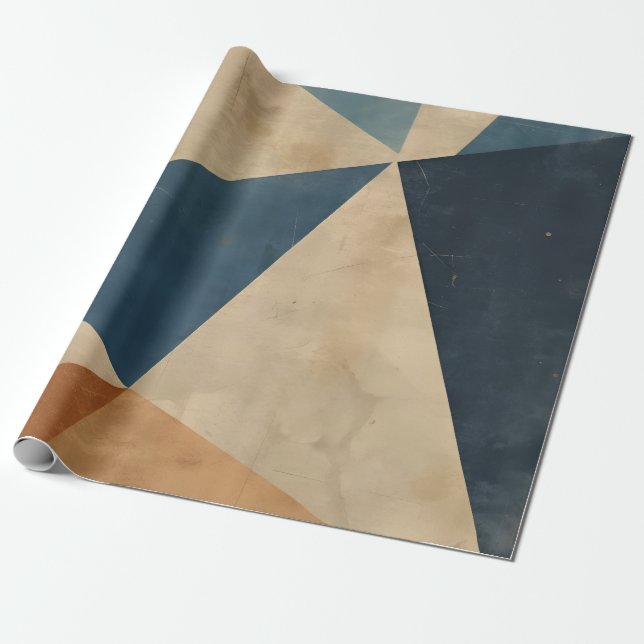 Papier Cadeau Geometric Pattern in Blues, Tans, and Rust (Déroulé)