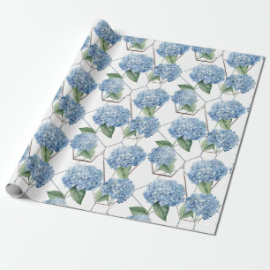 Papier Cadeau Géométrie florale - Hydrangeas bleues et blanches