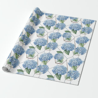 Papier Cadeau Géométrie florale - Hydrangeas bleues et blanches