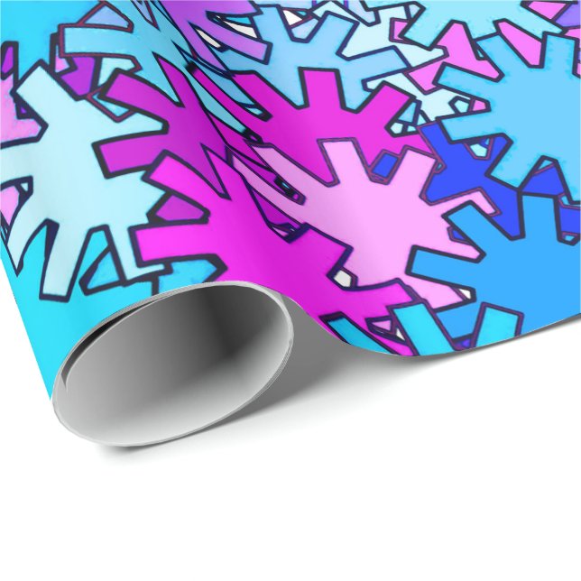 Papier Cadeau Géométrie moderne, bleu, violet et orchidée (Coin rond)