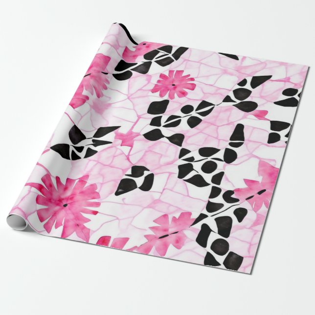 Papier Cadeau Géométrie sacrée : rose, noir et blanc (Déroulé)