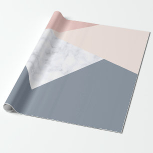 Papier Cadeau géométrique beige gris d'or rose élégant de marbre