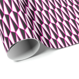 Papier Cadeau Géométrique du milieu du siècle, noir, blanc, rose