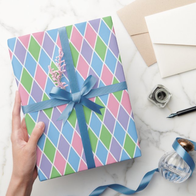 Papier Cadeau Géométrique Harlequin Pastel Doux (Cadeaux)