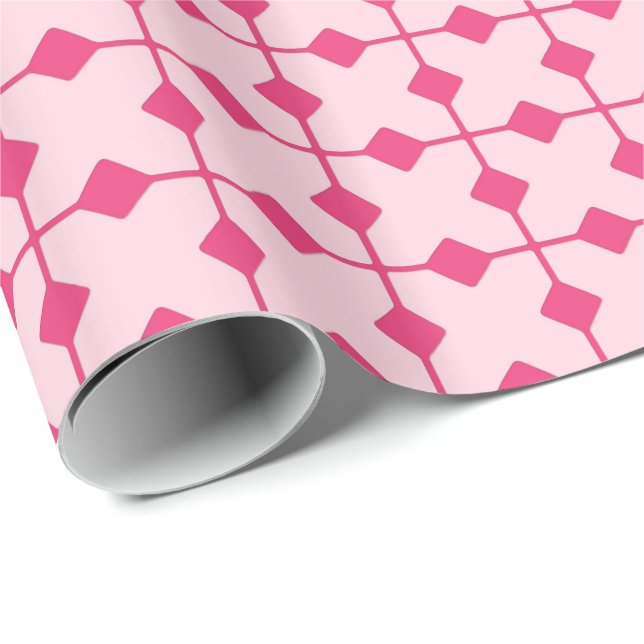 Papier Cadeau Géométrique moderne, Diamants - Rose fraise (Coin rond)
