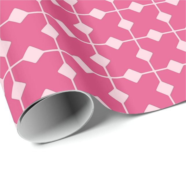 Papier Cadeau Géométrique moderne, Diamants - Rose fraise (Coin rond)