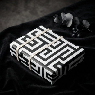 Papier Cadeau Géométrique Moderne Luxueux Noir et Blanc