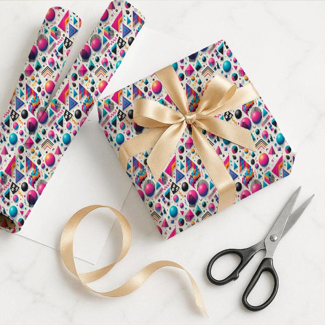 Papier cadeau géométrique néon rétro Memphis 90 (Retro 90s Memphis Geometric Neon Gift Wrap Paper)
