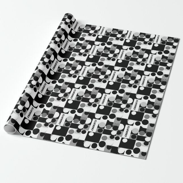 Papier Cadeau géométrique Noir blanc formes motif mod (Déroulé)