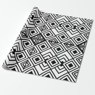Papier Cadeau Géométrique Noir et Blanc Diamant Géométrique
