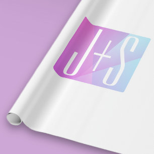 Papier Cadeau Géométrique Rose & Violet Initiales de Couple