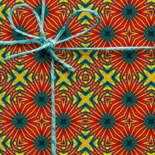 Papier Cadeau Géométrique rouge bleu et jaune Vintage Tribal Eth