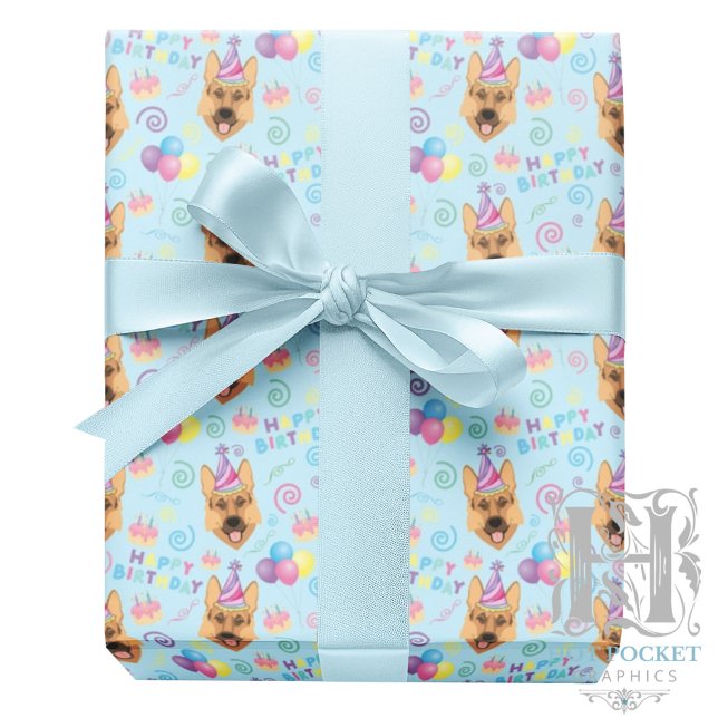 Papier Cadeau German Shepherd Wrapping Paper in Blue  (Créateur téléchargé)