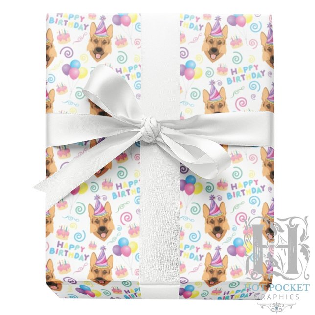 Papier Cadeau German Shepherd Wrapping Paper in White  (Créateur téléchargé)