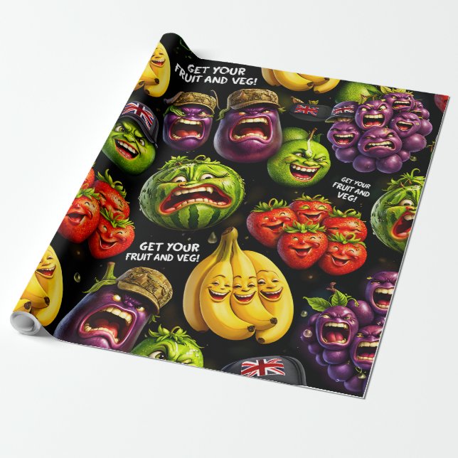 Papier Cadeau Get your fruit and veg premium wrapping paper make (Déroulé)