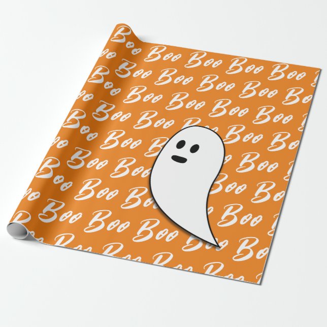 Papier Cadeau Ghost Halloween noir blanc orange boite (Déroulé)