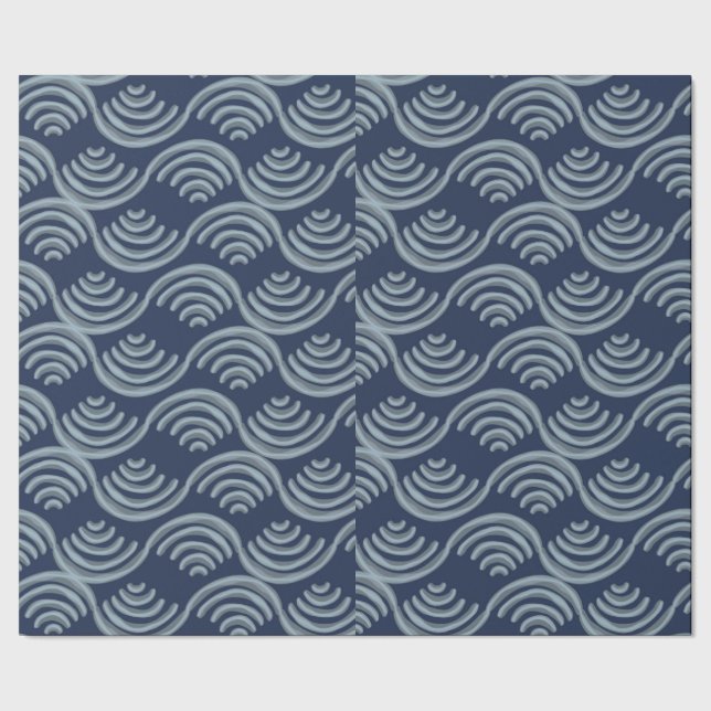 PAPIER CADEAU GIFT WRAPPING PAPER BLUE JAPANESE WAVE PATTERN (Couture)