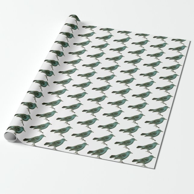 Papier Cadeau Giftwrap :  Oiseaux bleus de bonheur (Déroulé)