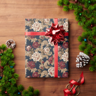Papier Cadeau Gilded Scrollwork Variegated Peony Navy