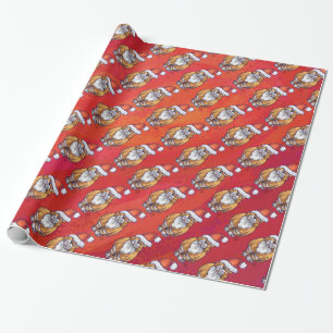 Papier Cadeau Ginger Chat Noël Sur Rouge