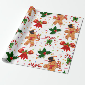 Papier Cadeau Gingerbread Christmas Candy Ribbon