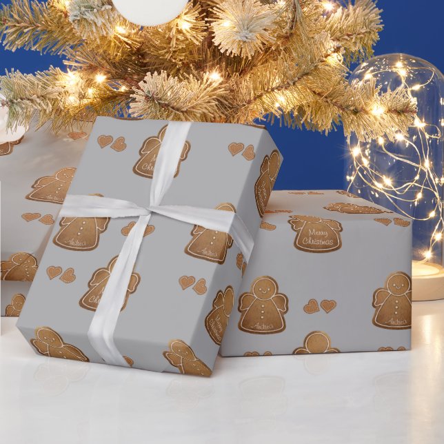 Papier Cadeau Gingerbread Cookie Ajouter votre Angel Dove Grey (Vacances)
