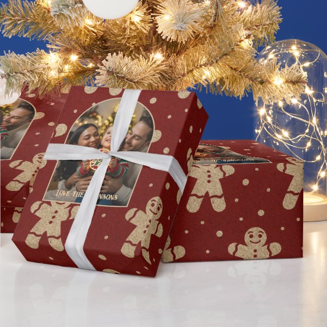 Papier Cadeau Gingerbread Cookie de Noël personnalisé photo (Vacances)