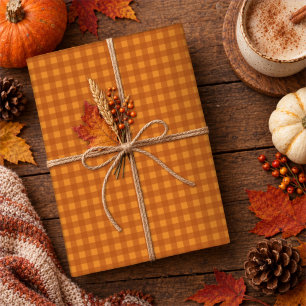 Papier Cadeau Gingham à carreaux classique citrouille automne