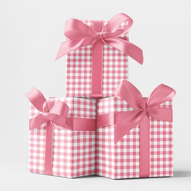 Papier Cadeau Gingham à carreaux rose petit 1 pouce (1 inch Pink Gingham Wrapping Paper)