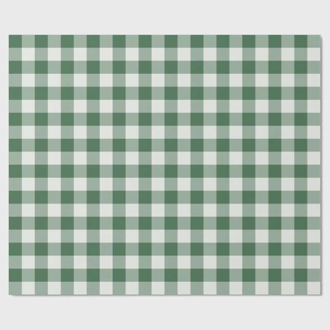 Papier Cadeau Gingham à carreaux vert forêt classique (Plat)