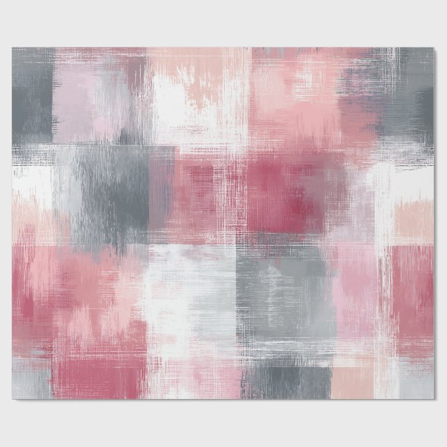 Papier Cadeau Gingham Abstrait Rose et Gris (Plat)
