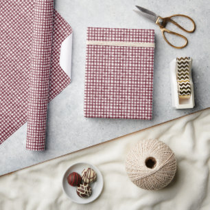 Papier Cadeau Gingham Aquarelle Bourgogne