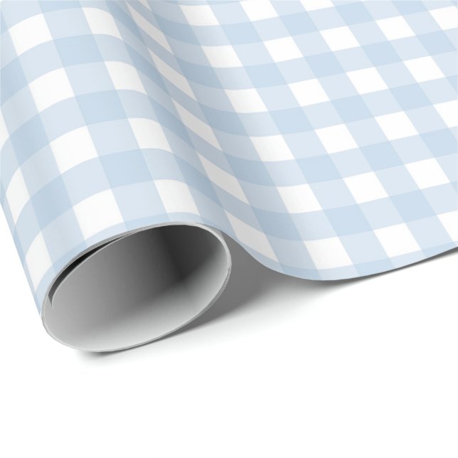 Papier Cadeau Gingham Bleu et Blanc (Coin rond)