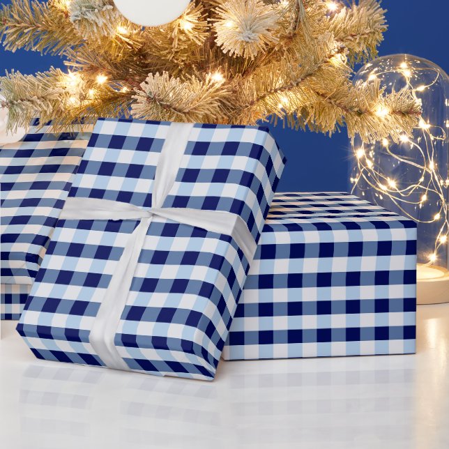 Papier Cadeau Gingham Bleu Et Blanc  (Vacances)