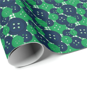 Papier Cadeau Gingham boutons vert et marine - Salle de couture 