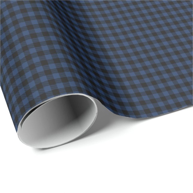 Papier Cadeau Gingham carreauté bleu marine et noir (Coin rond)