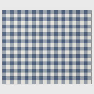 Papier Cadeau Gingham carreauté classique bleu marine de Noël