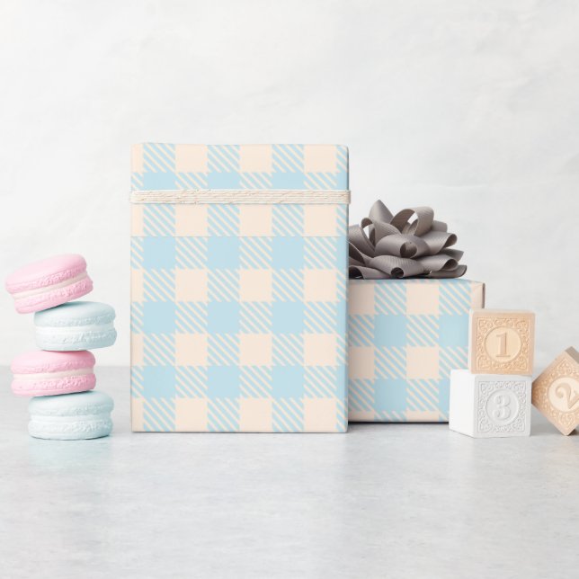 Papier Cadeau Gingham carreaux bleu pastel bébé bleu (Baby Shower)