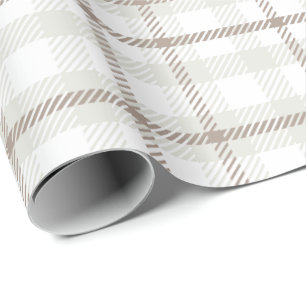 Papier Cadeau Gingham carreaux neutre café latte rayures