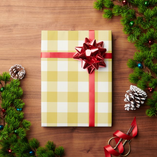 Papier cadeau - Gingham doré (Cadeau de vacances)